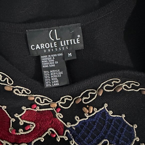 Vintage Carole Little Sweater Dress Midi Beaded Ethnic Embroidery Asymmetrical - Picture 8 of 8